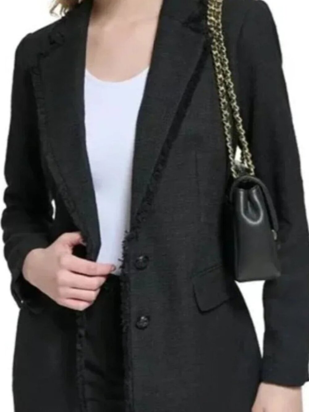 Karl Lagerfeld Blazer Womens 18W Black Textured Fringe Trim Career Jacket Coat